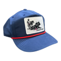 ZaxStraps Richardson Rope cap in navy with a red rope across the brim and the ZaxStraps cowboy and bull patch on the front